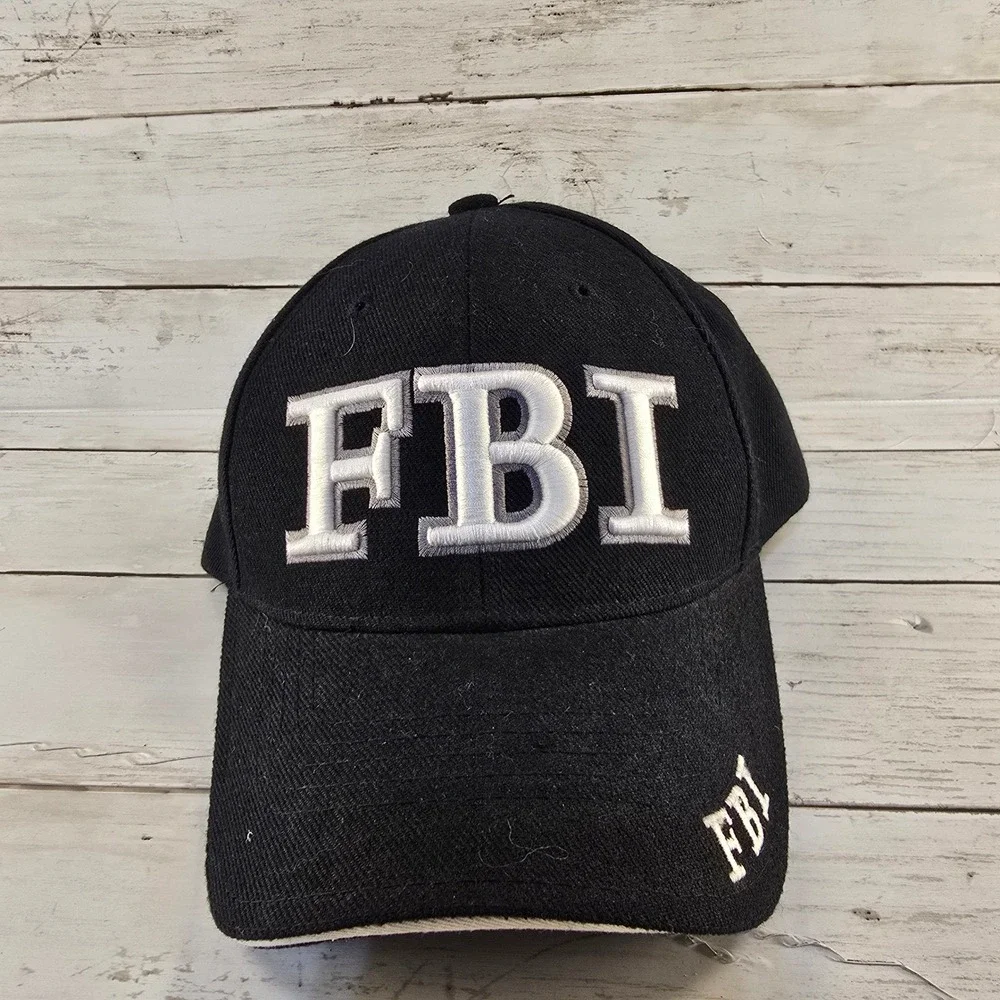 Sunbeam Trading Co‎ FBI Baseball Cap Black White Embroidered Hat Adjustable OSFM